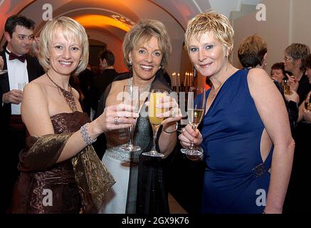 Esther Ranzen with `Bad Girls' Vicky Alcock and Linda Henry at Banquetting House, Whitehall Palace. Stock Photo